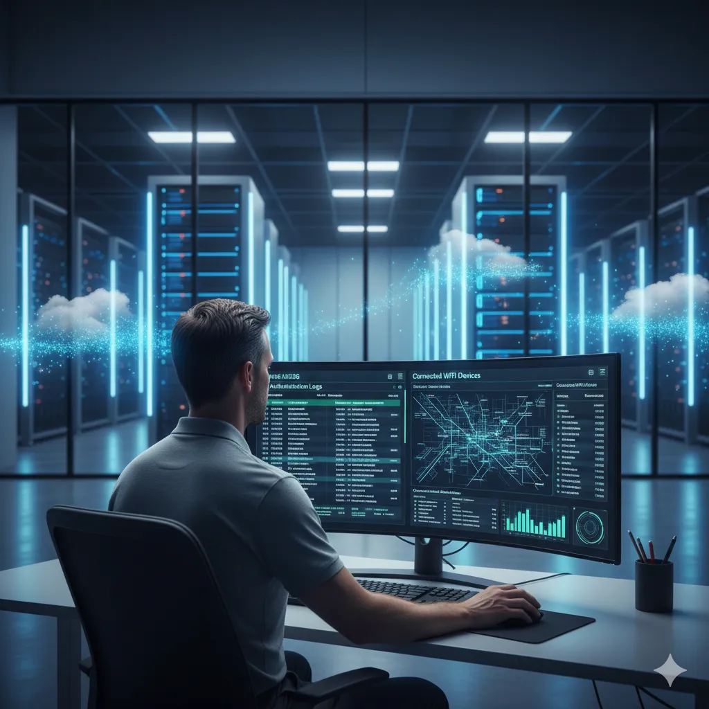 Modern cloud data center with RADIUS server infrastructure