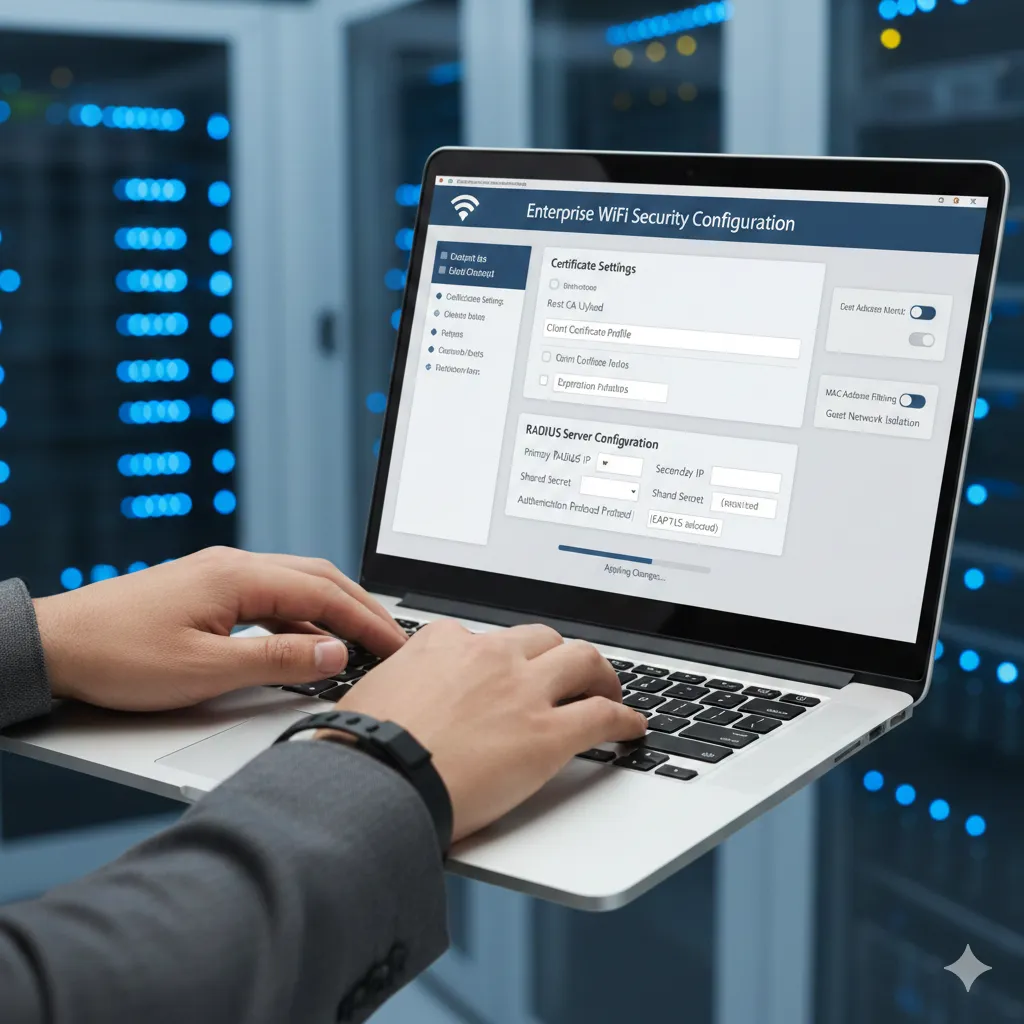 Enterprise server room with network authentication infrastructure