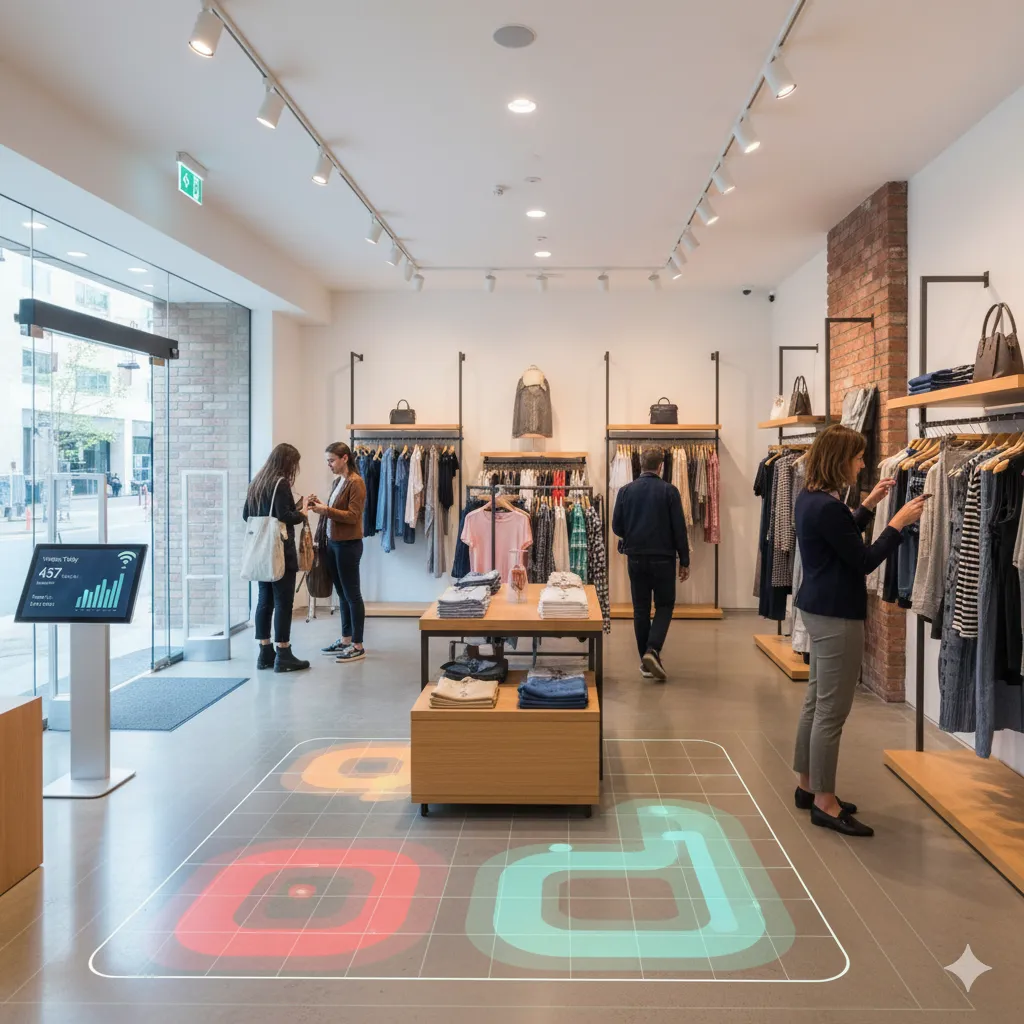 Retail store with WiFi analytics showing customer foot traffic patterns