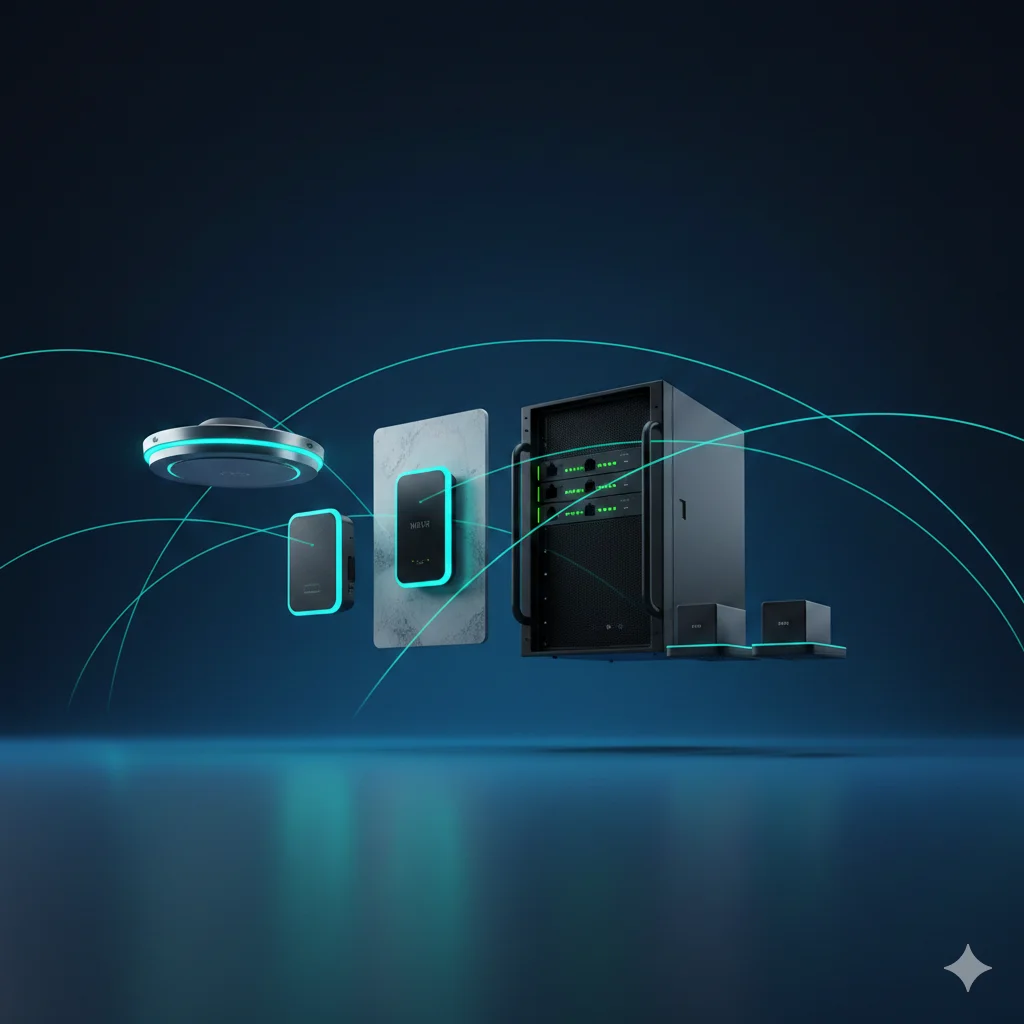 Enterprise WiFi access points and networking equipment connected via cloud